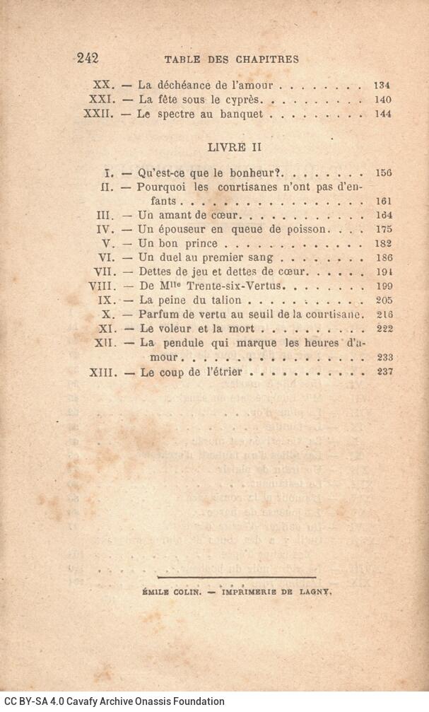 17 x 11 cm; 6 s.p. + 242 p. + 10 s.p., price of the book “60 centimes” on the front cover. L. 1 bookplate CPC on recto, d